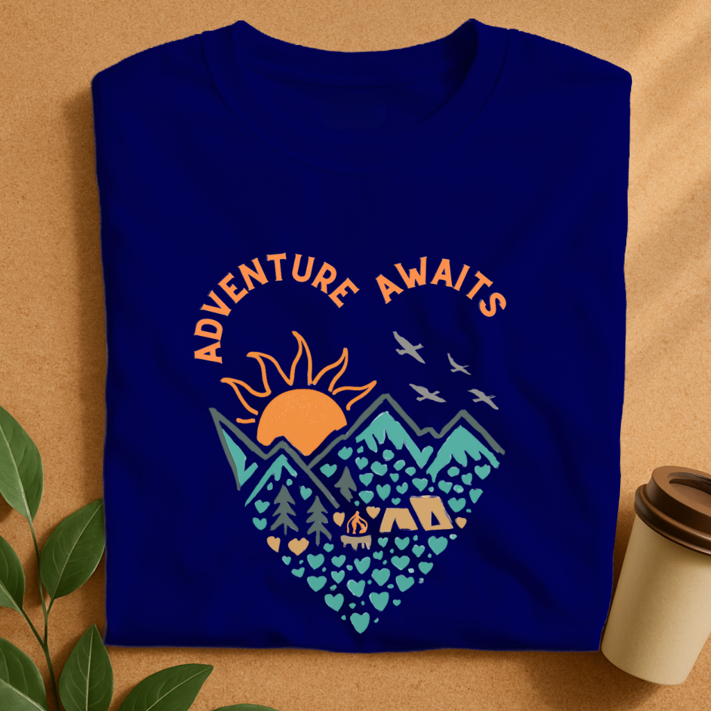 Sunset Mountain Camp with “Adventure Awaits” T-Shirt