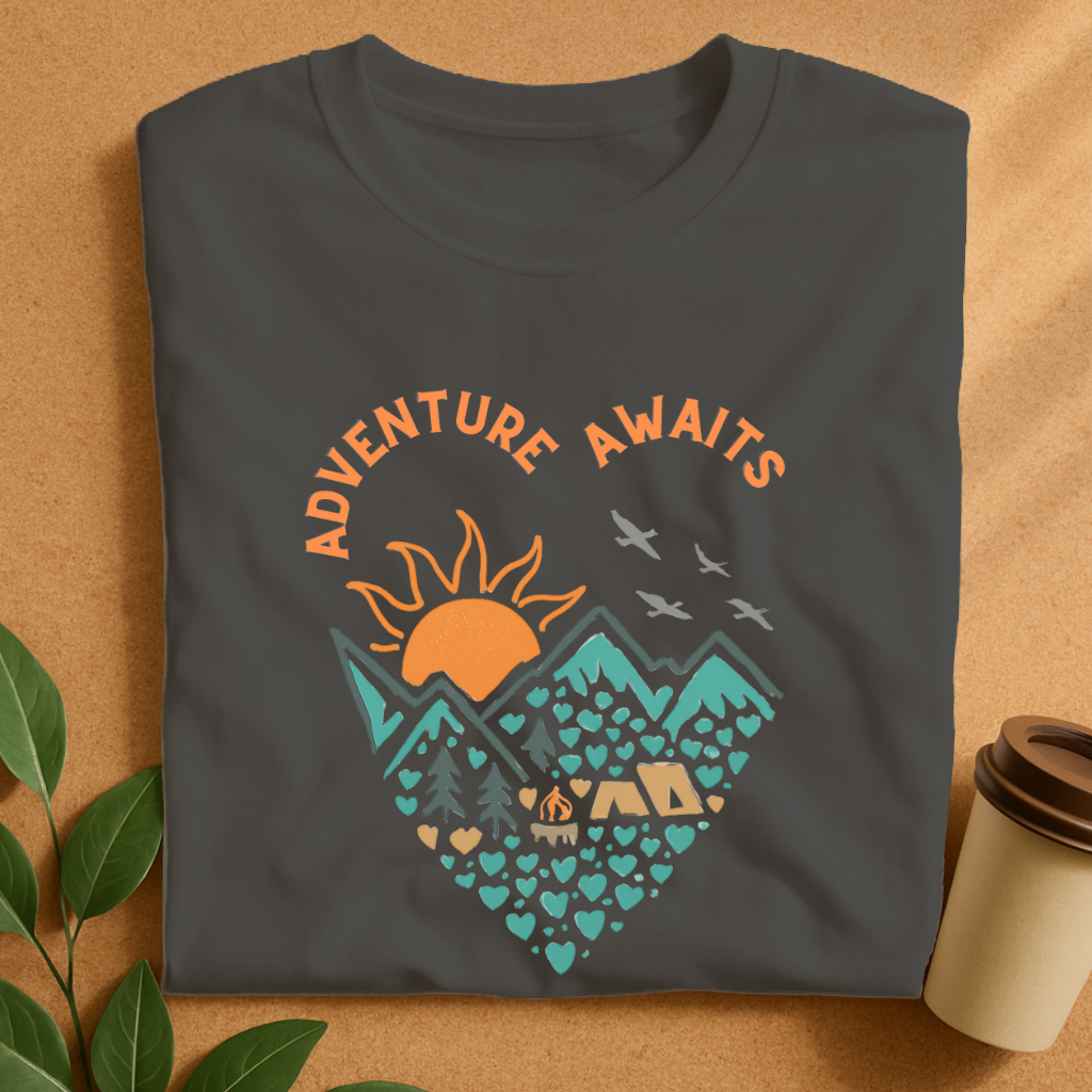 Sunset Mountain Camp with “Adventure Awaits” T-Shirt