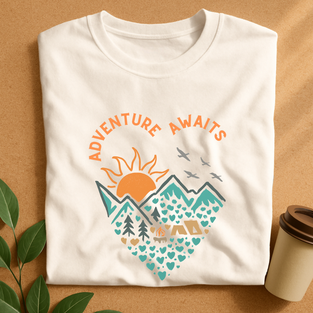 Sunset Mountain Camp with “Adventure Awaits” T-Shirt
