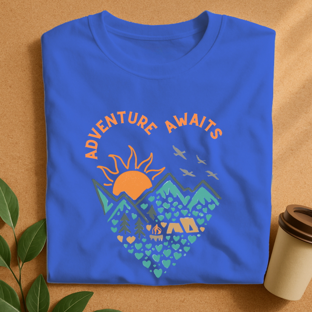 Sunset Mountain Camp with “Adventure Awaits” T-Shirt