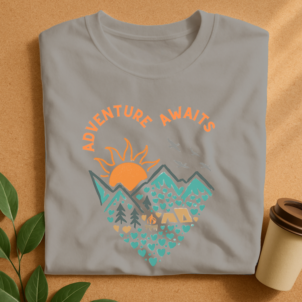 Sunset Mountain Camp with “Adventure Awaits” T-Shirt