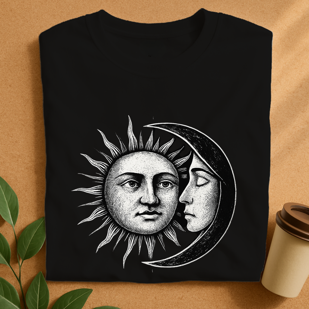 Celestial Romance – Feminine Moon & Masculine Sun T-Shirt