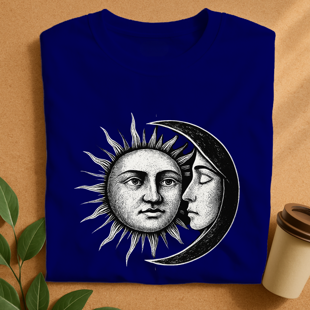 Celestial Romance – Feminine Moon & Masculine Sun T-Shirt