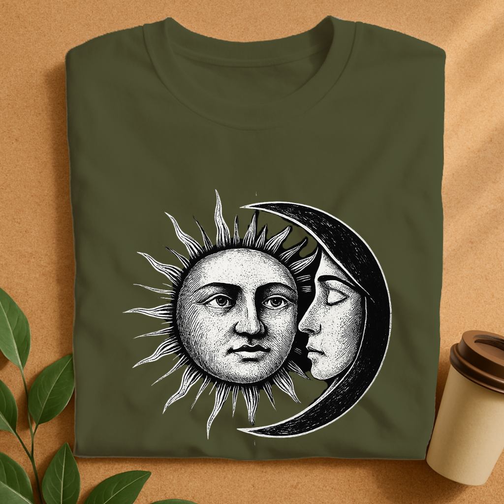 Celestial Romance – Feminine Moon & Masculine Sun T-Shirt