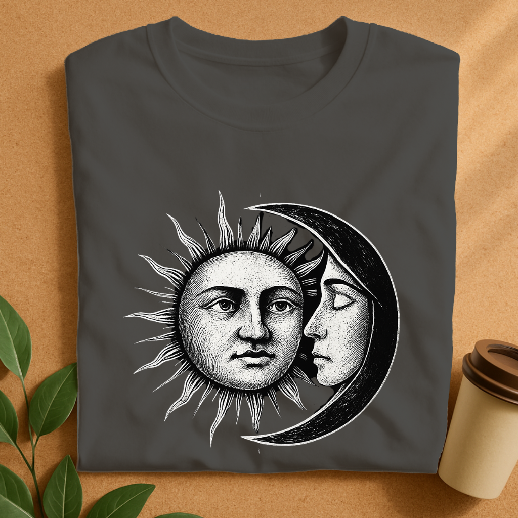 Celestial Romance – Feminine Moon & Masculine Sun T-Shirt