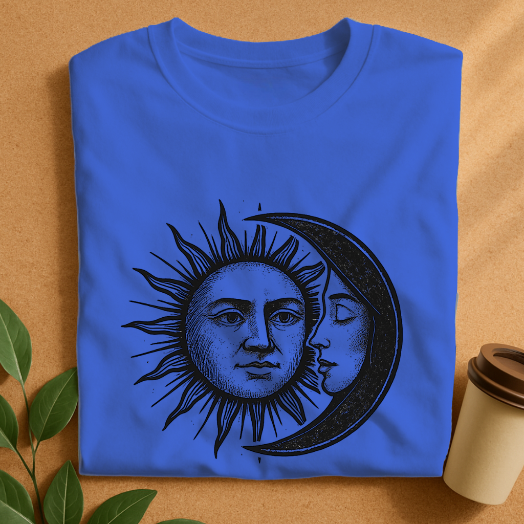Celestial Romance – Feminine Moon & Masculine Sun T-Shirt