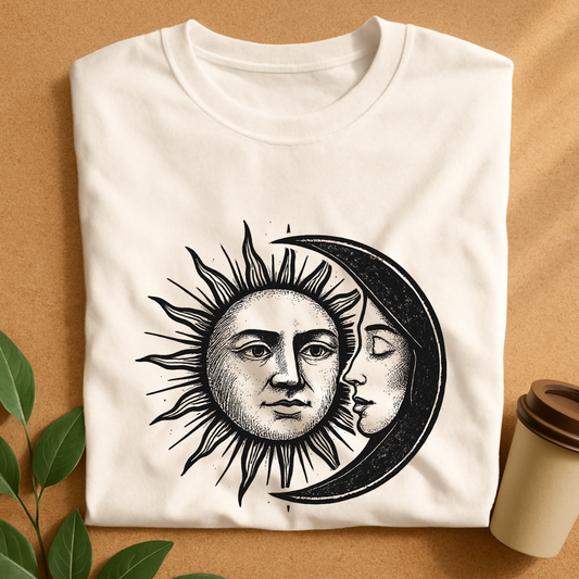 Celestial Romance – Feminine Moon & Masculine Sun T-Shirt