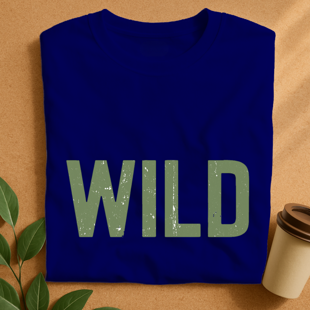 Distressed Olive Green “WILD” Typography T-Shirt