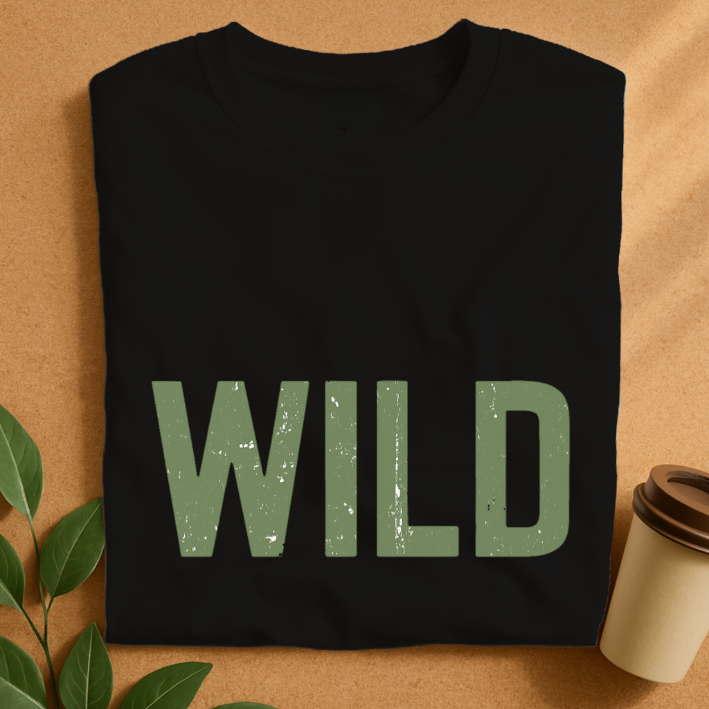Distressed Olive Green “WILD” Typography T-Shirt