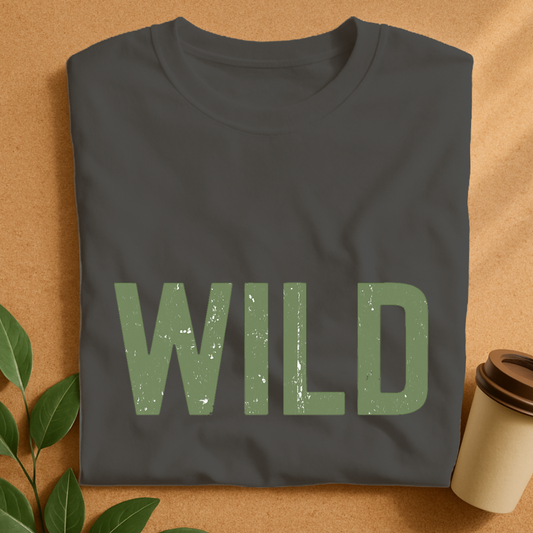 Distressed Olive Green “WILD” Typography T-Shirt