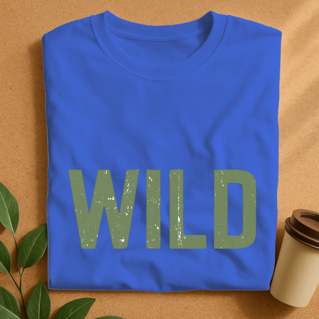 Distressed Olive Green “WILD” Typography T-Shirt