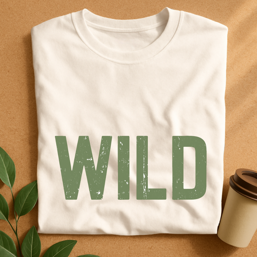 Distressed Olive Green “WILD” Typography T-Shirt