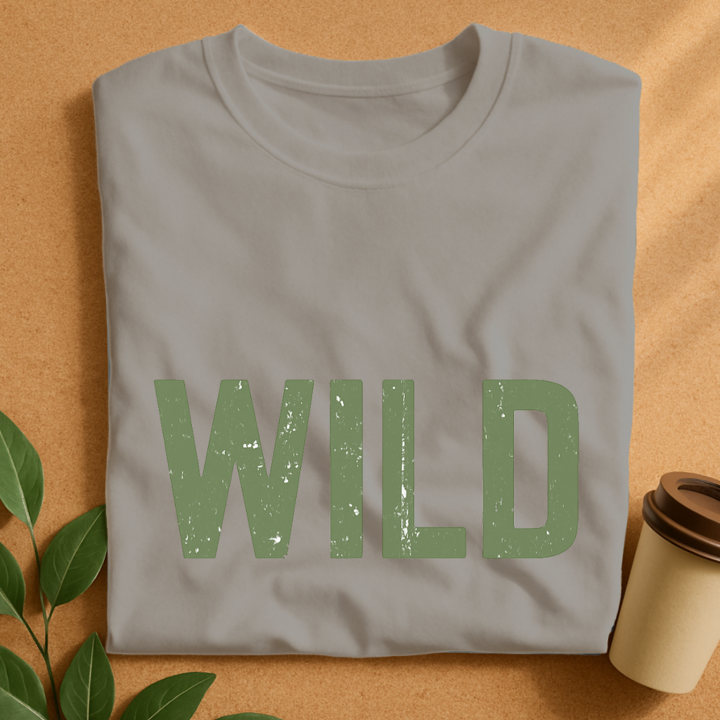 Distressed Olive Green “WILD” Typography T-Shirt