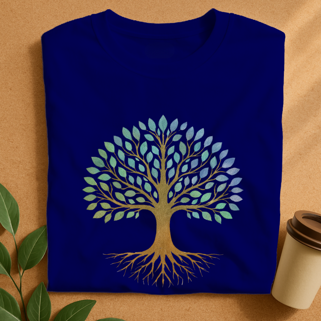 Elegant Tree of Life with Blue-Green Leaves T-Shirt