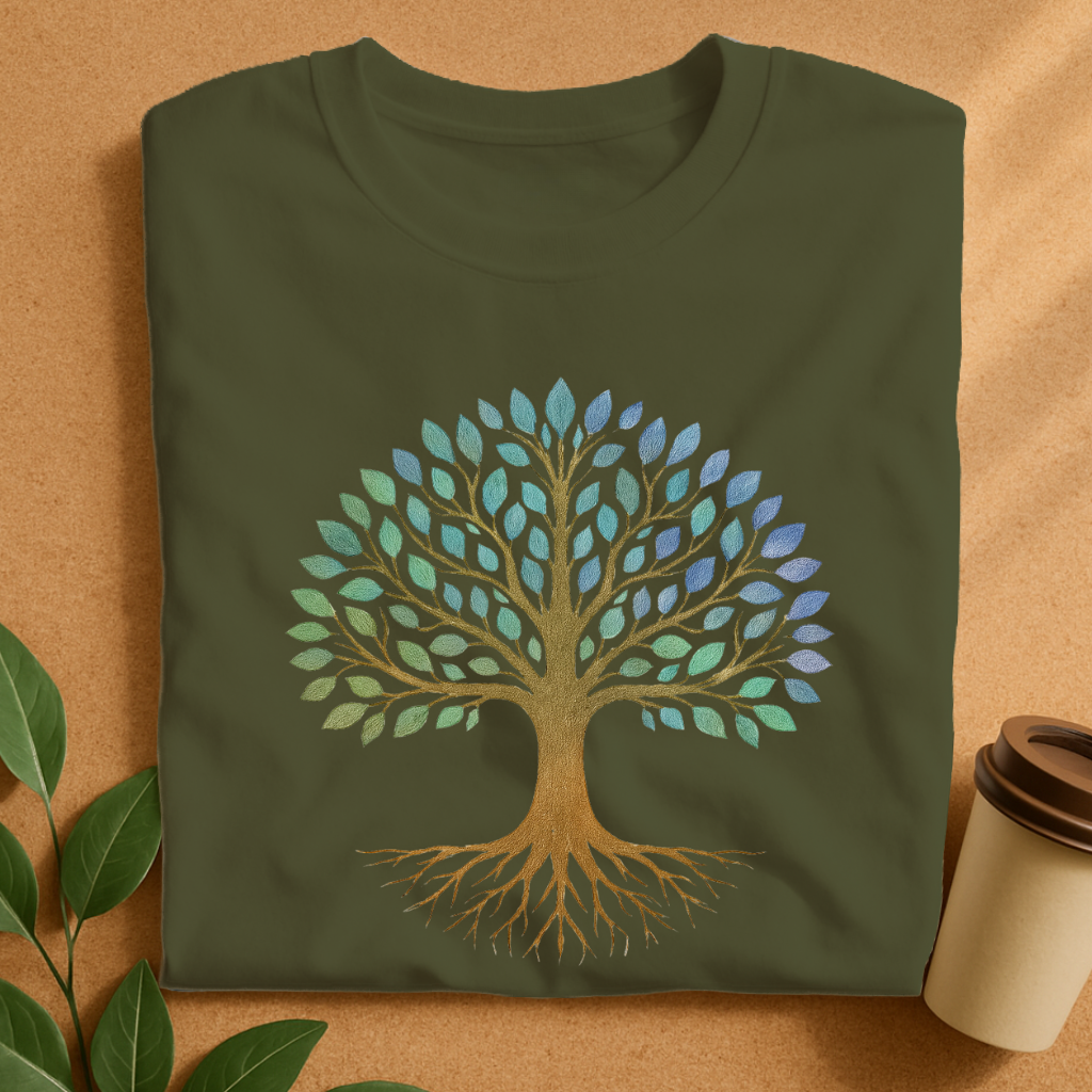 Elegant Tree of Life with Blue-Green Leaves T-Shirt