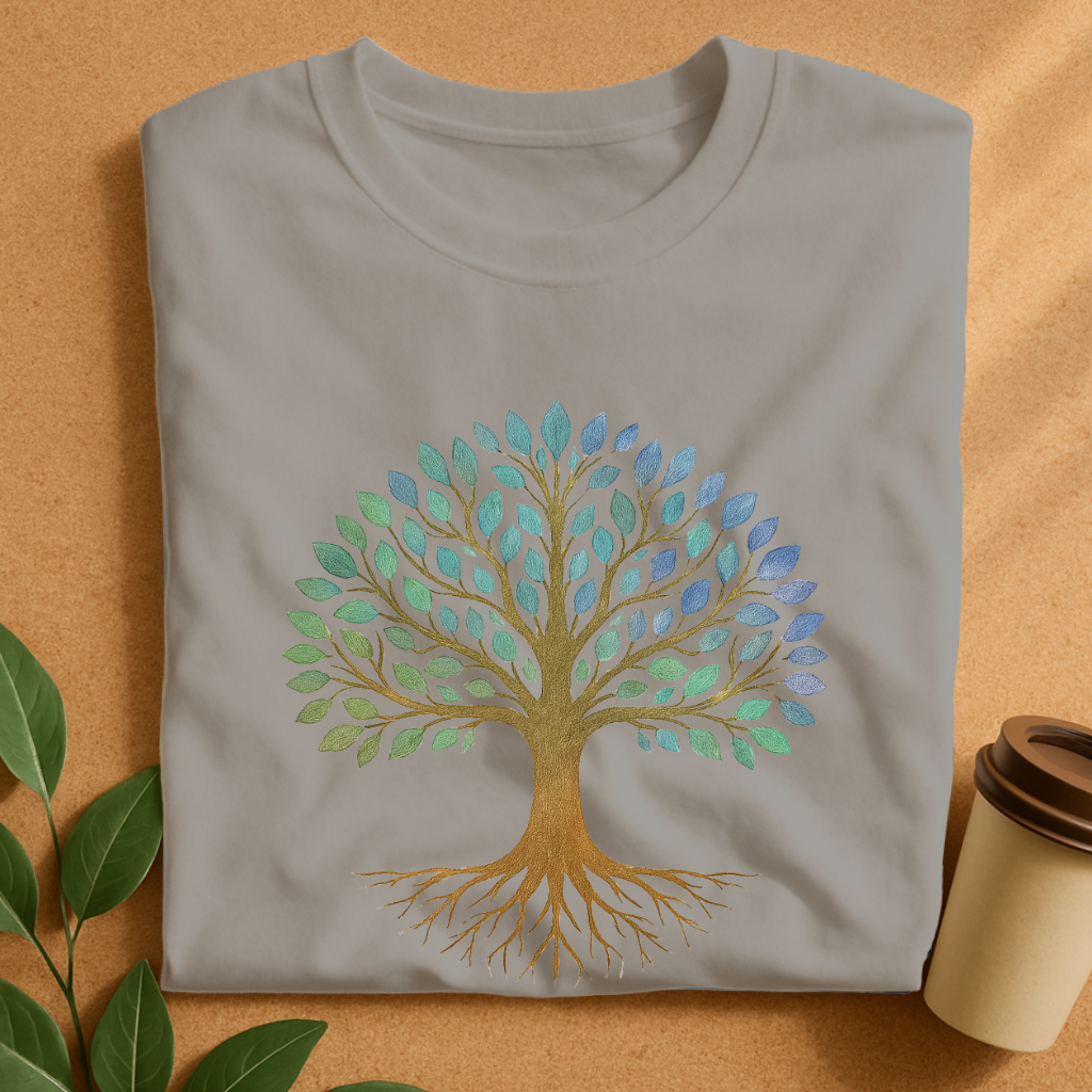 Elegant Tree of Life with Blue-Green Leaves T-Shirt