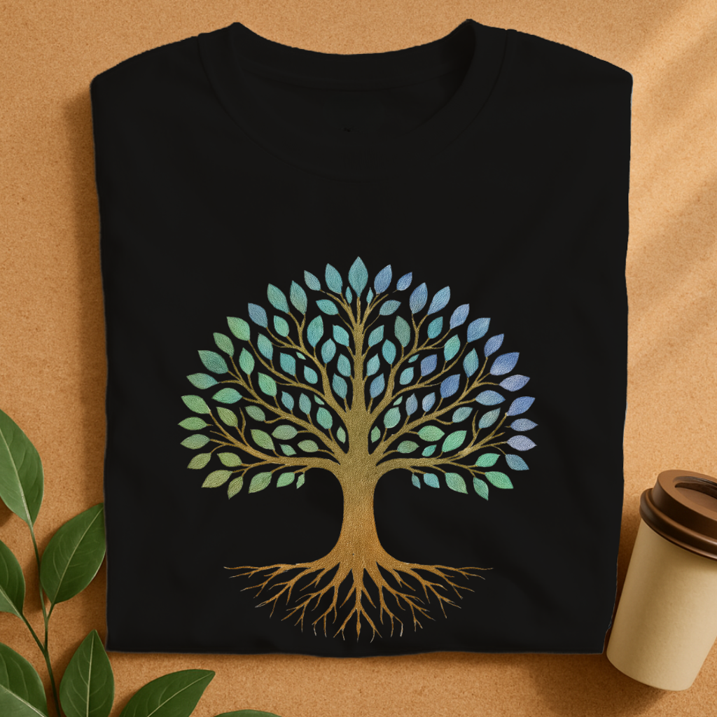 Elegant Tree of Life with Blue-Green Leaves T-Shirt