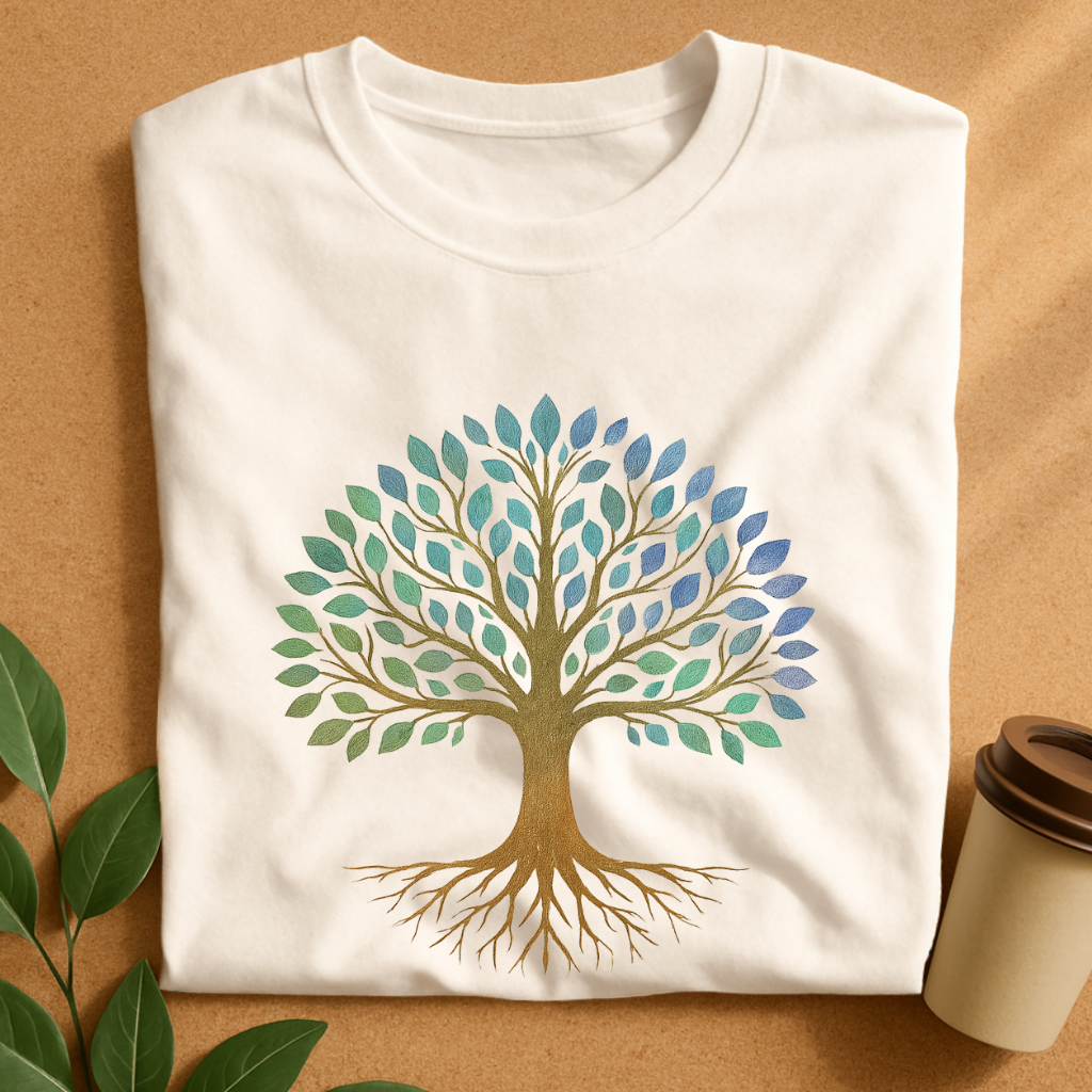 Elegant Tree of Life with Blue-Green Leaves T-Shirt