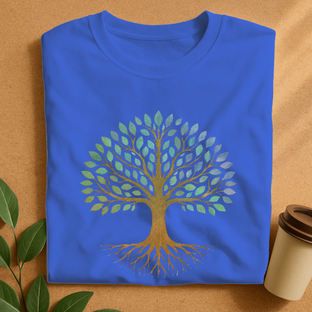 Elegant Tree of Life with Blue-Green Leaves T-Shirt
