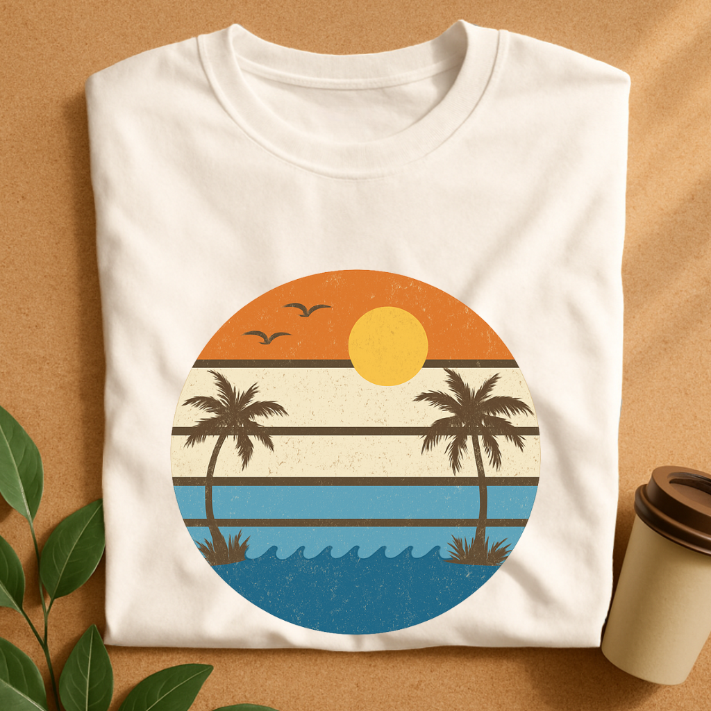 Retro Sunset Palm Trees Beach Vibes T-Shirt