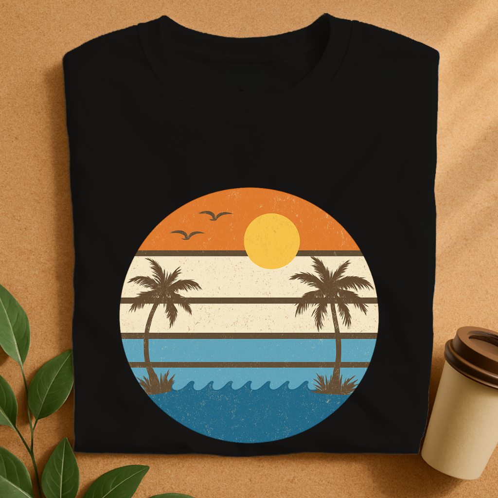 Retro Sunset Palm Trees Beach Vibes T-Shirt
