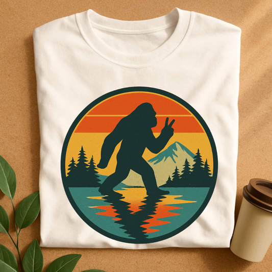 Vintage Bigfoot Peace Sign at Sunset Lake T-Shirt
