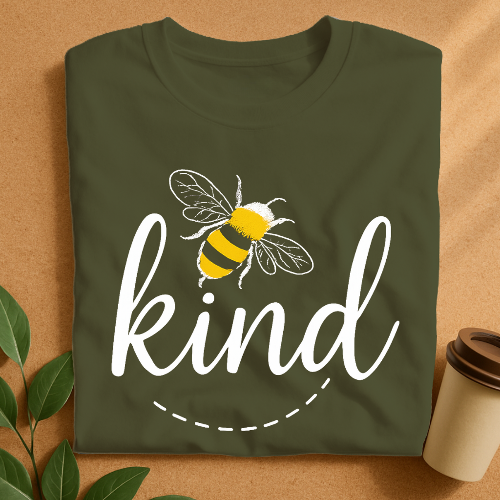 Bee Kind Typography with Illustrated Bumblebee T-Shirt