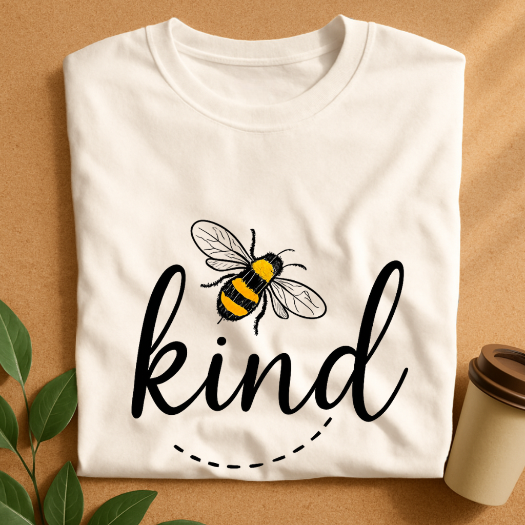 Bee Kind Typography with Illustrated Bumblebee T-Shirt
