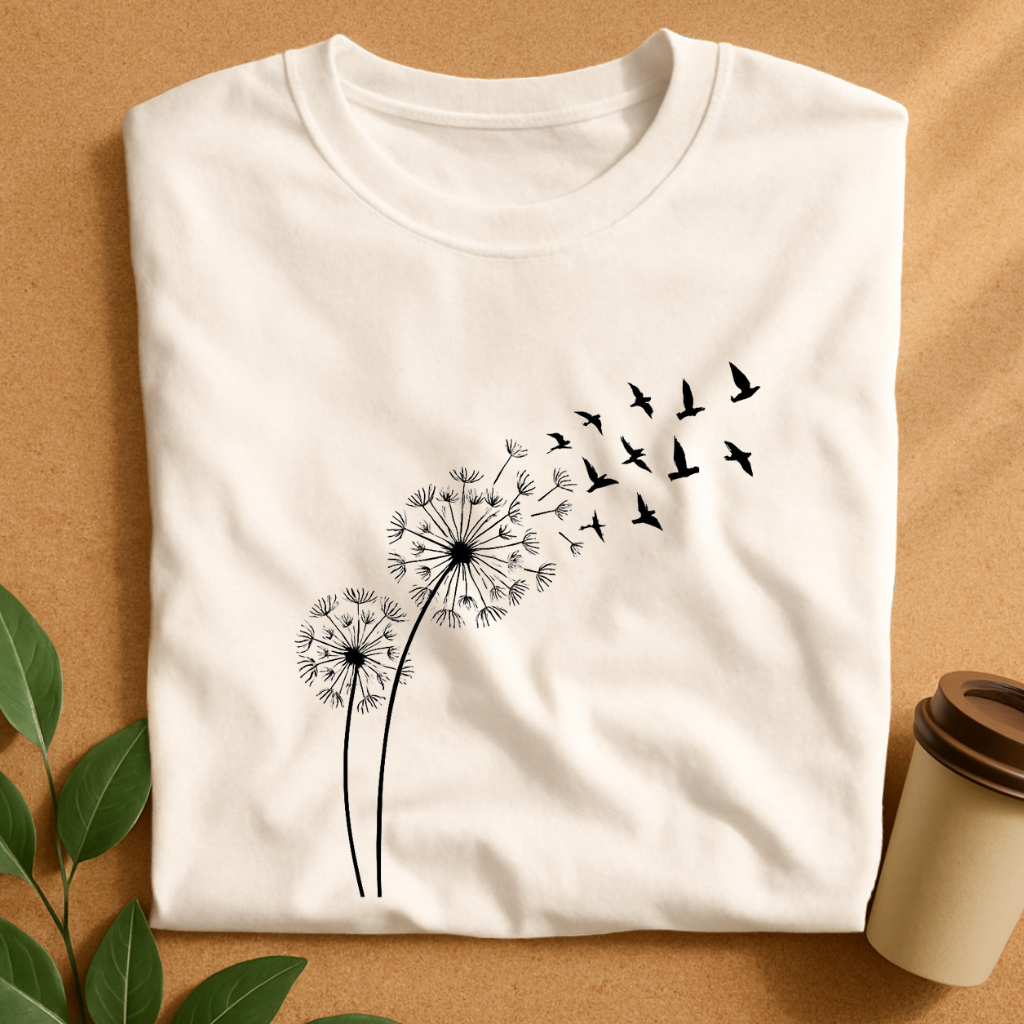 Dandelion Seeds Transforming into Flying Birds T-Shirt