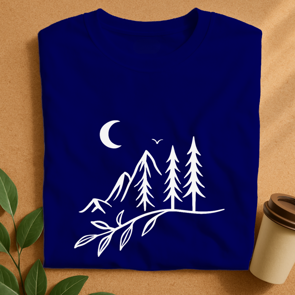 Minimalist Mountain Moon and Pine Trees T-Shirt