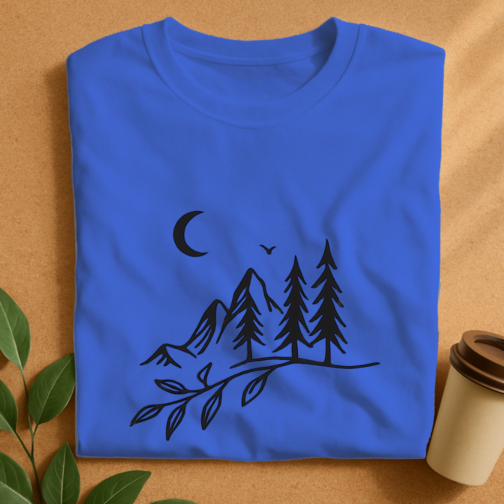 Minimalist Mountain Moon and Pine Trees T-Shirt