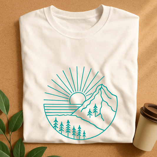 Minimalist Mountain Sunset Line Art T-Shirt