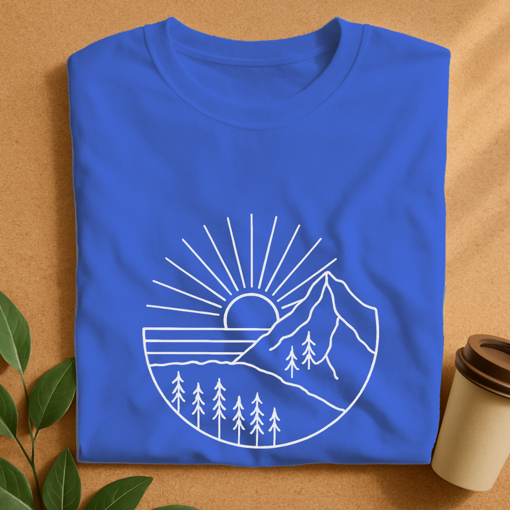 Minimalist Mountain Sunset Line Art T-Shirt