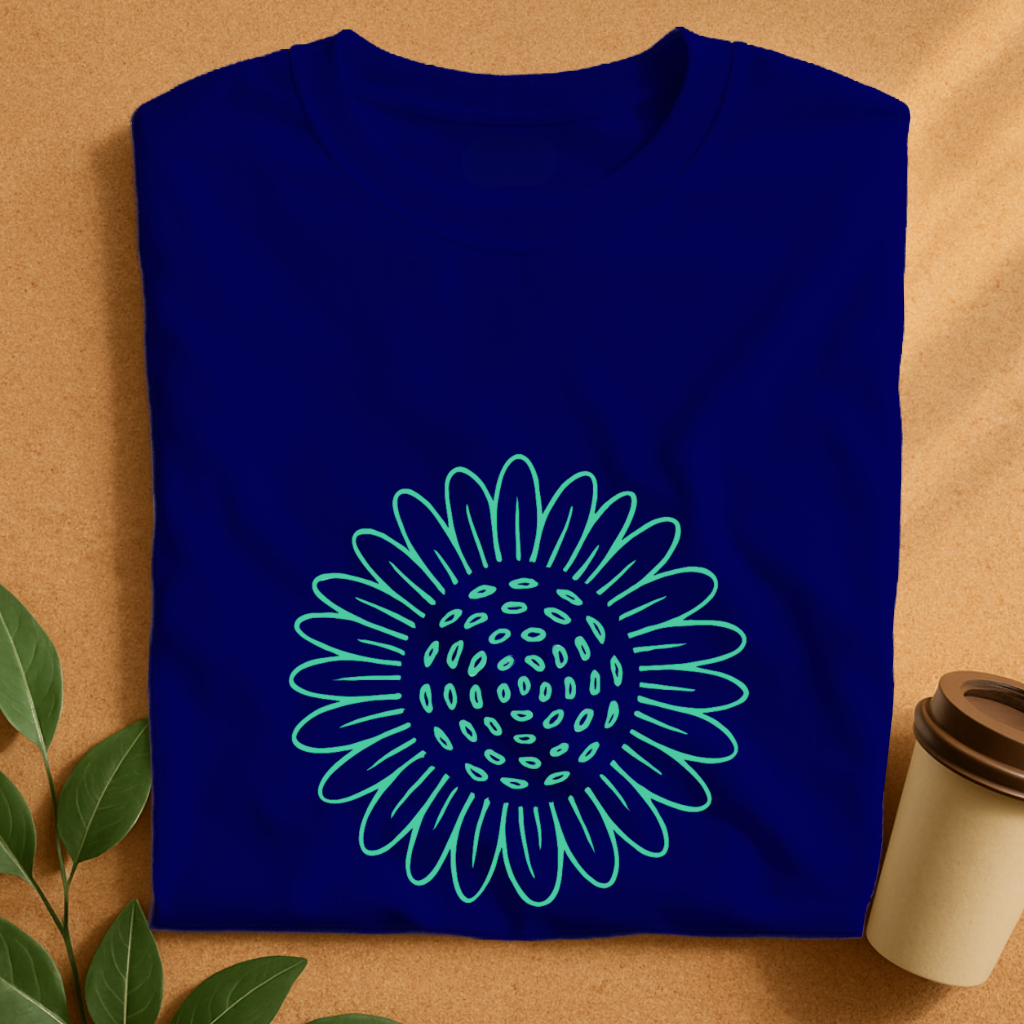 Minimalist Teal Daisy Outline T-Shirt