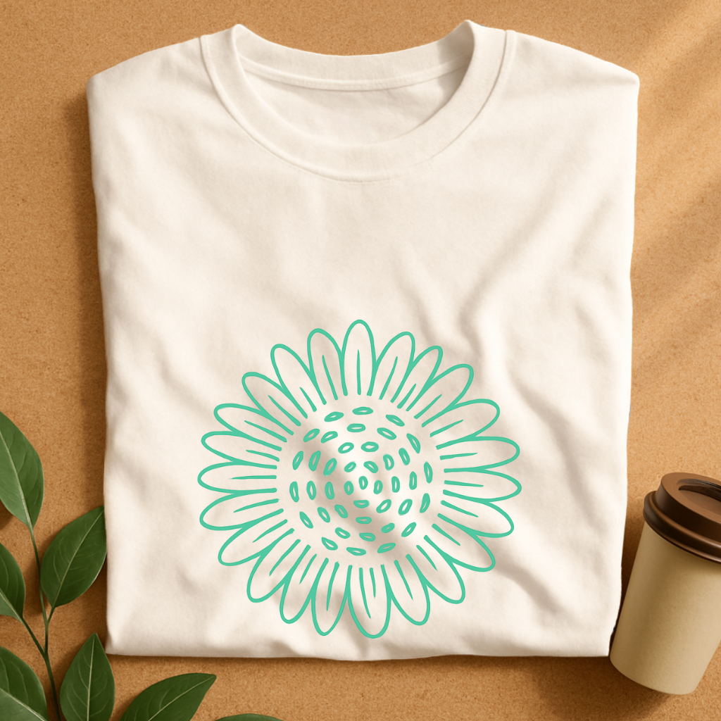 Minimalist Teal Daisy Outline T-Shirt
