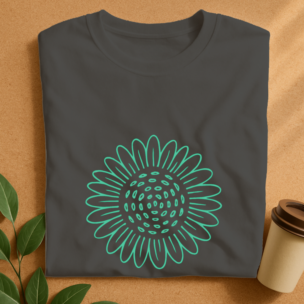 Minimalist Teal Daisy Outline T-Shirt