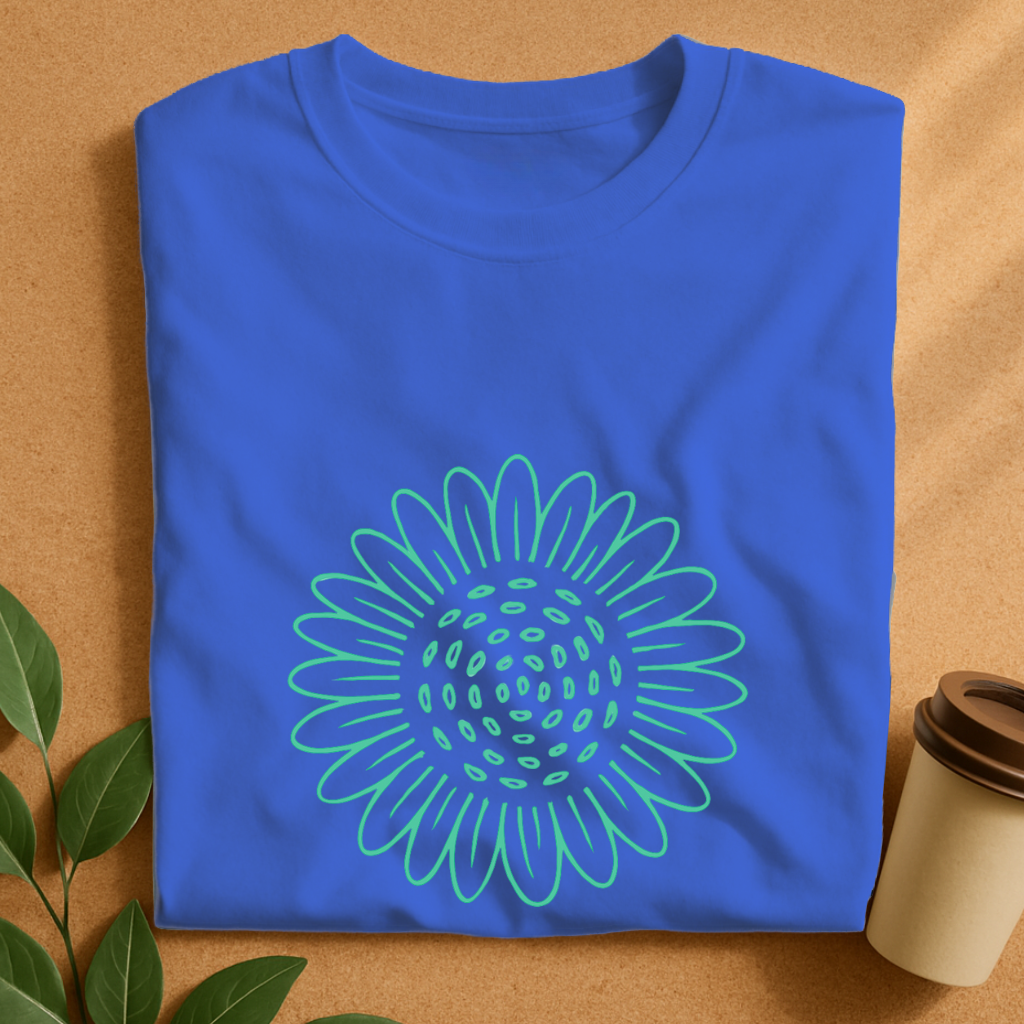 Minimalist Teal Daisy Outline T-Shirt