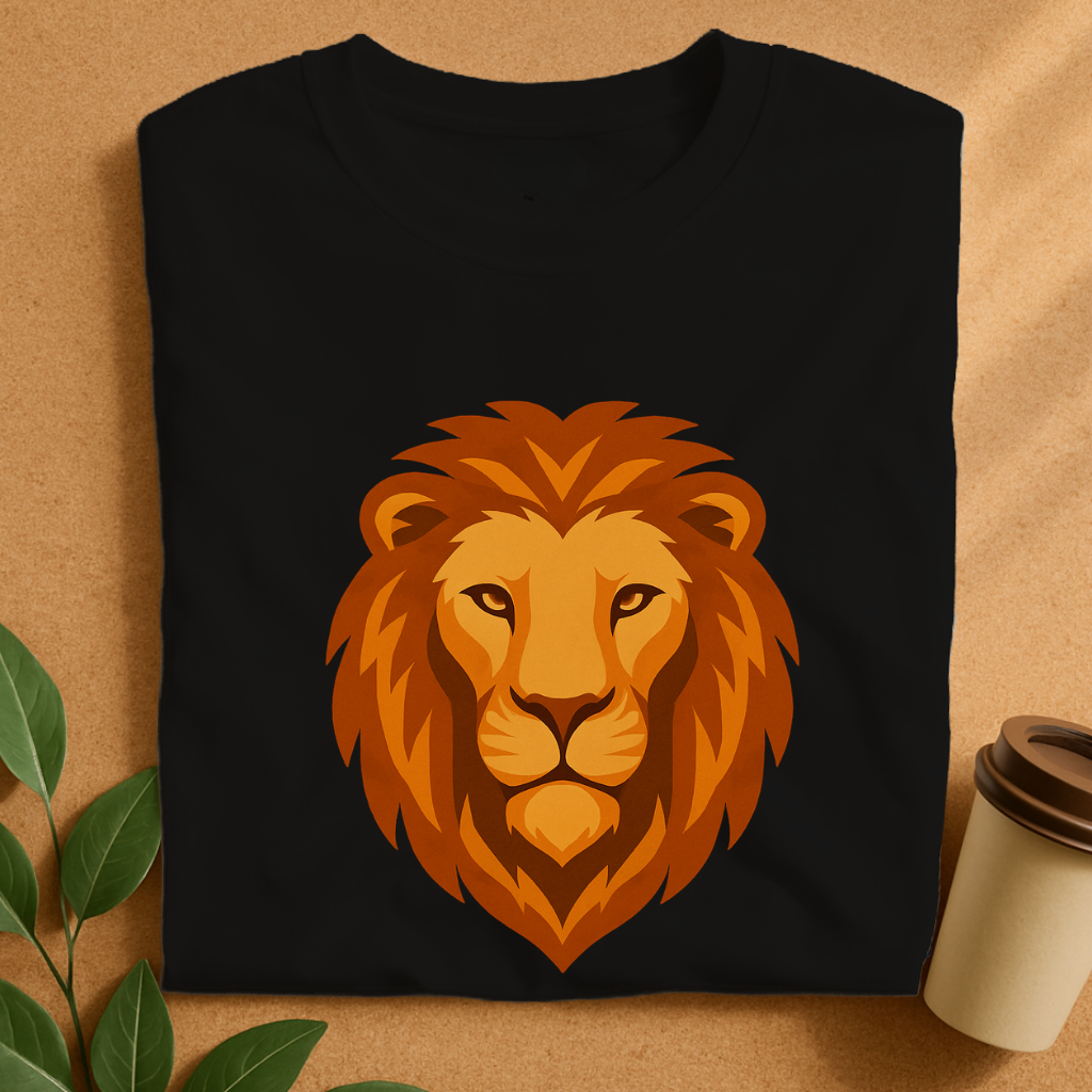 Bold Geometric Lion Head Emblem T-Shirt