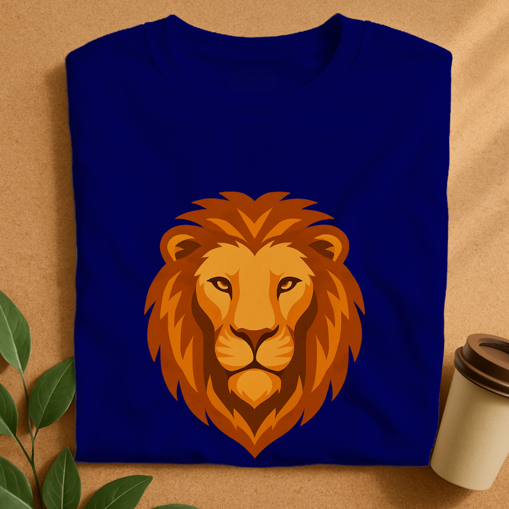 Bold Geometric Lion Head Emblem T-Shirt