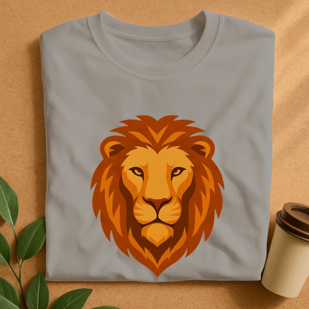 Bold Geometric Lion Head Emblem T-Shirt