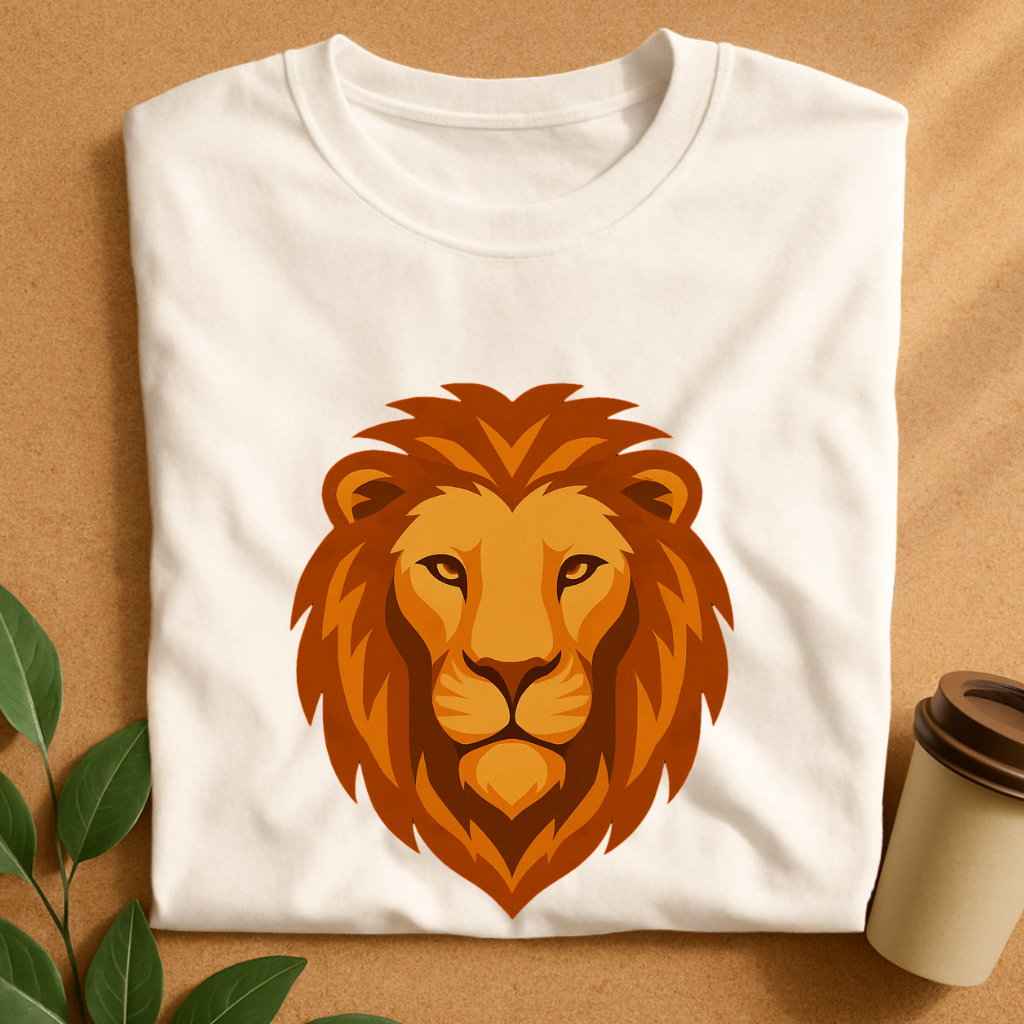 Bold Geometric Lion Head Emblem T-Shirt