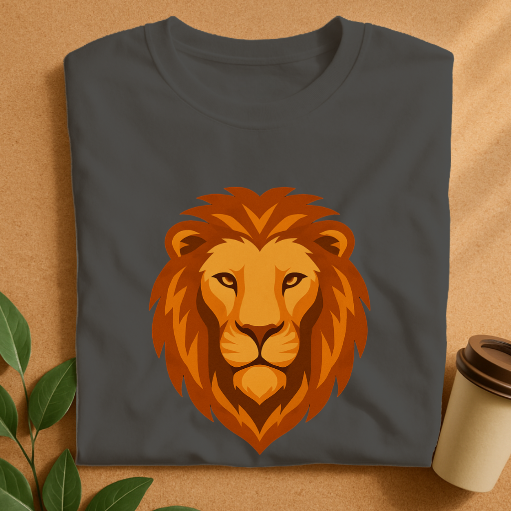 Bold Geometric Lion Head Emblem T-Shirt