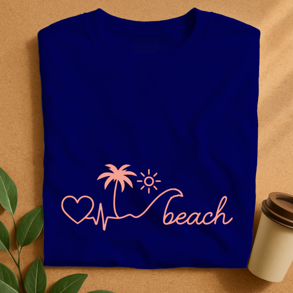 Heartbeat to Beach Vibes Line Art T-Shirt