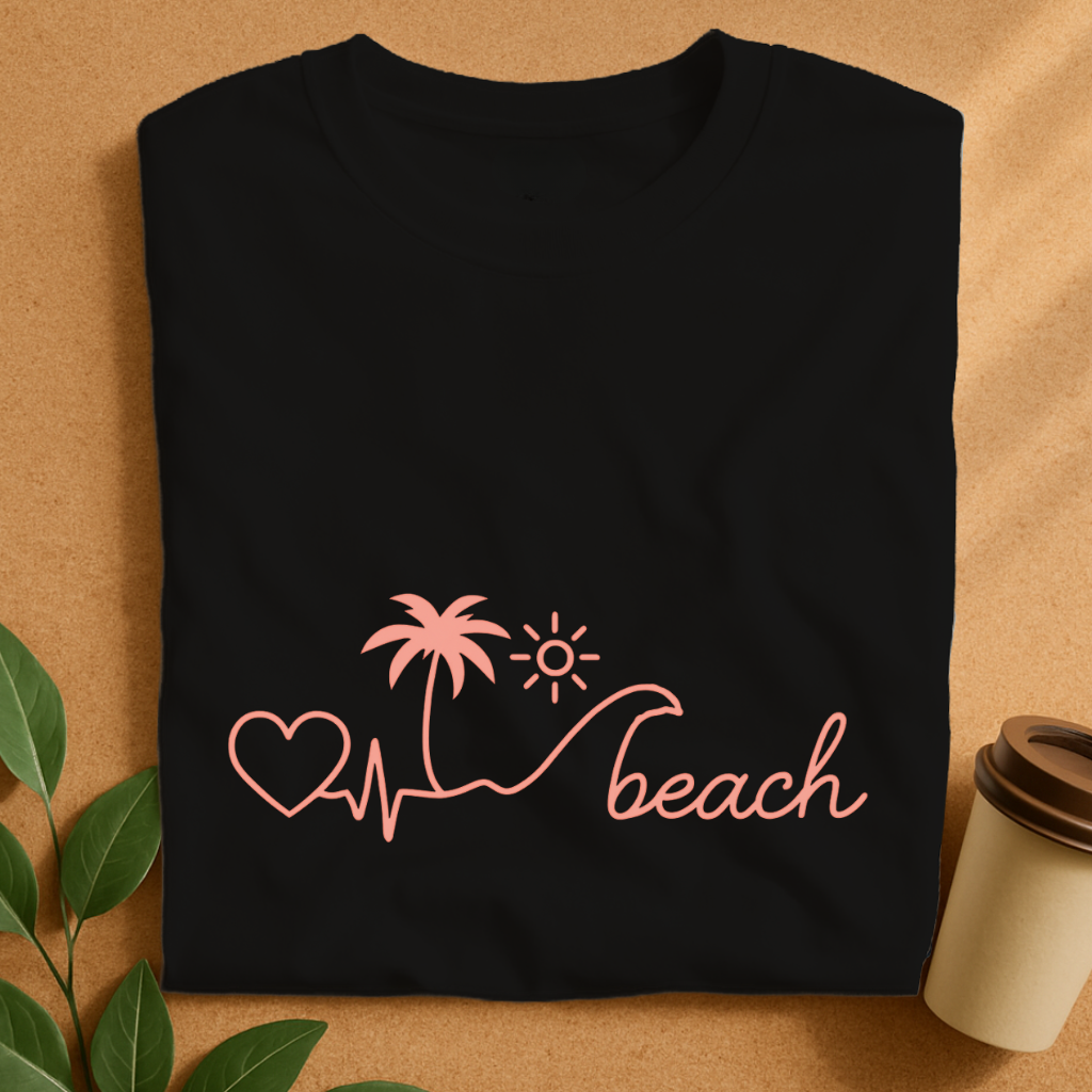 Heartbeat to Beach Vibes Line Art T-Shirt