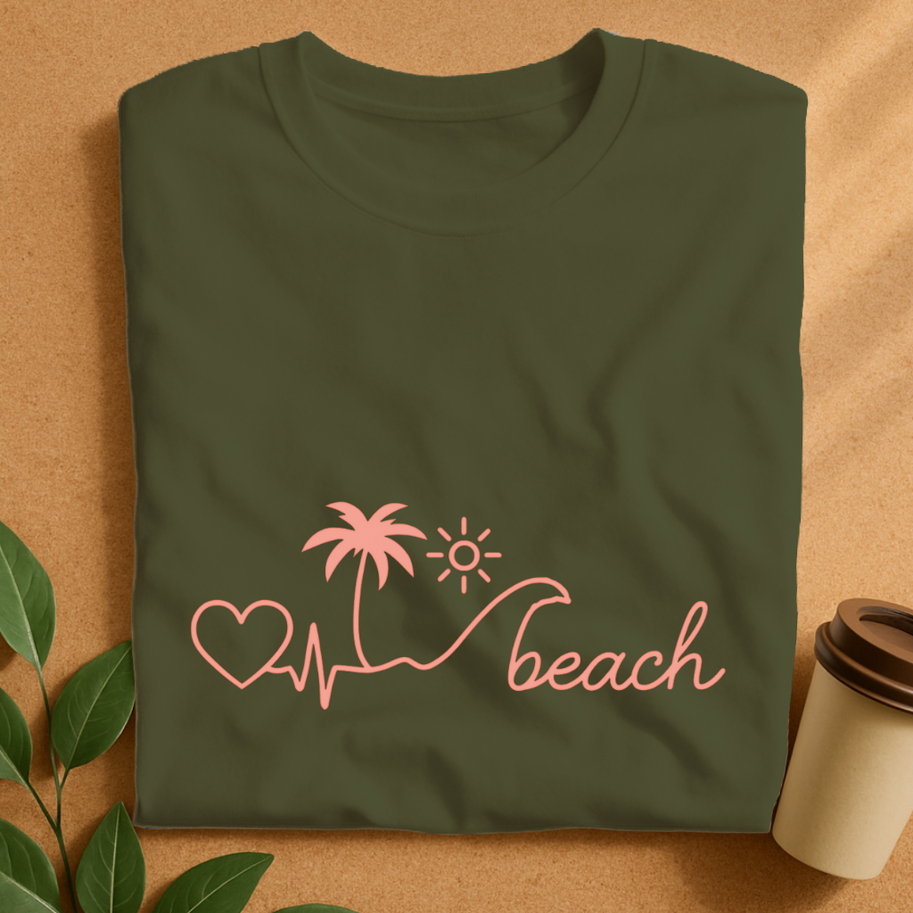 Heartbeat to Beach Vibes Line Art T-Shirt