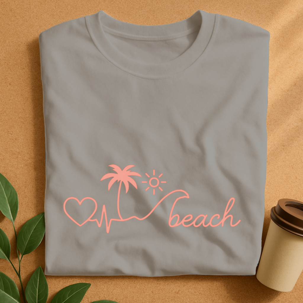 Heartbeat to Beach Vibes Line Art T-Shirt