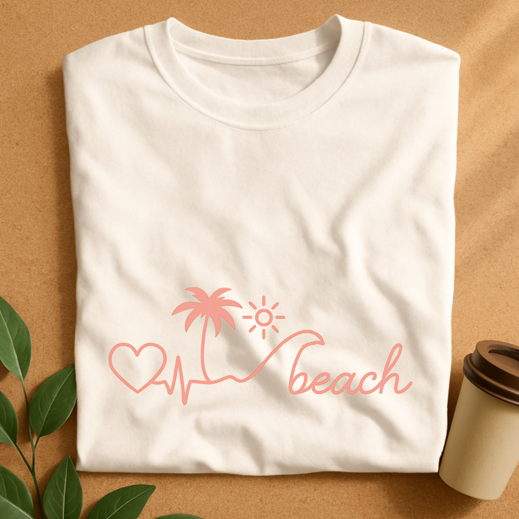 Heartbeat to Beach Vibes Line Art T-Shirt