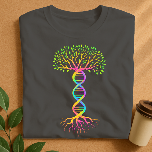 Rainbow DNA Tree of Life with Vibrant Roots and Leaves T-Shirt