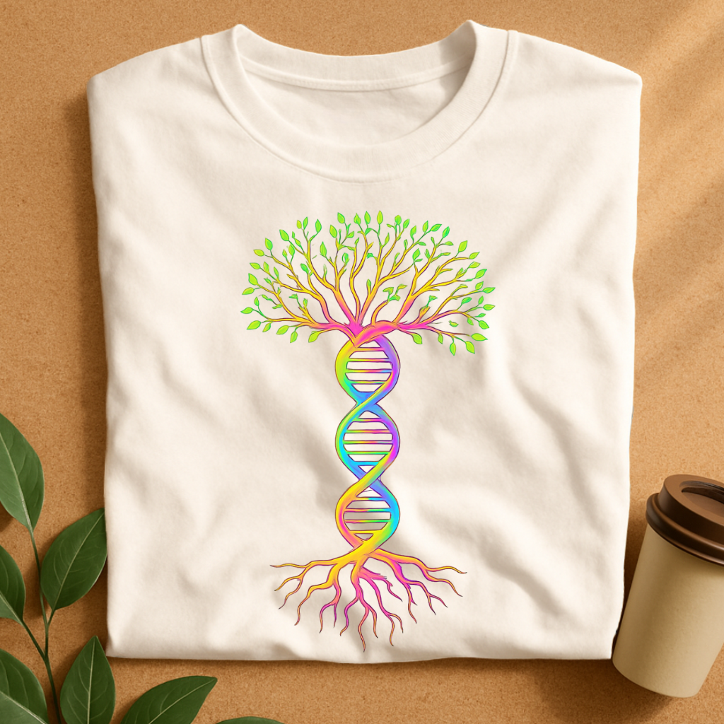 Rainbow DNA Tree of Life with Vibrant Roots and Leaves T-Shirt