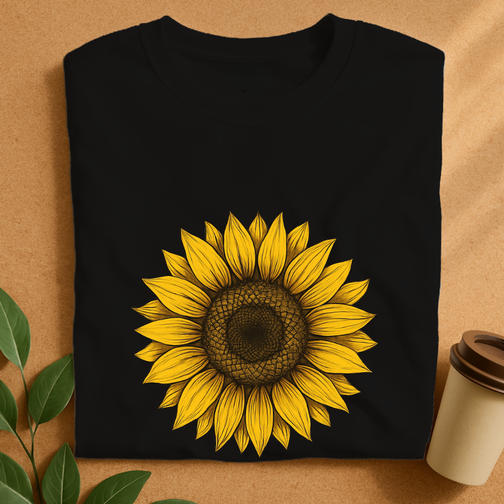Vibrant Hand-Drawn Sunflower Illustration T-Shirt